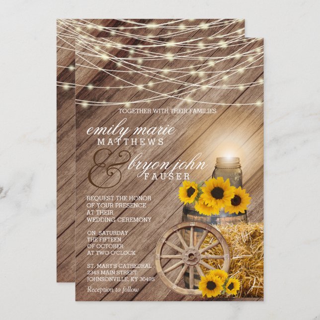 Rustic Country Wedding and Sunflowers Invitation (Front/Back)
