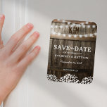 Rustic Country Wedding Fridge Save the Date Magnet<br><div class="desc">Gypsophila rustic string of lights wedding save the date fridge magnet featuring a country barn oak barrel background, twinkle string lights, baby's breath, your monogram and modern wedding wording. Find other wood wedding save the date cards at http://www.zazzle.com/special_stationery* Click on the “Customise it” button for further personalisation of this template....</div>