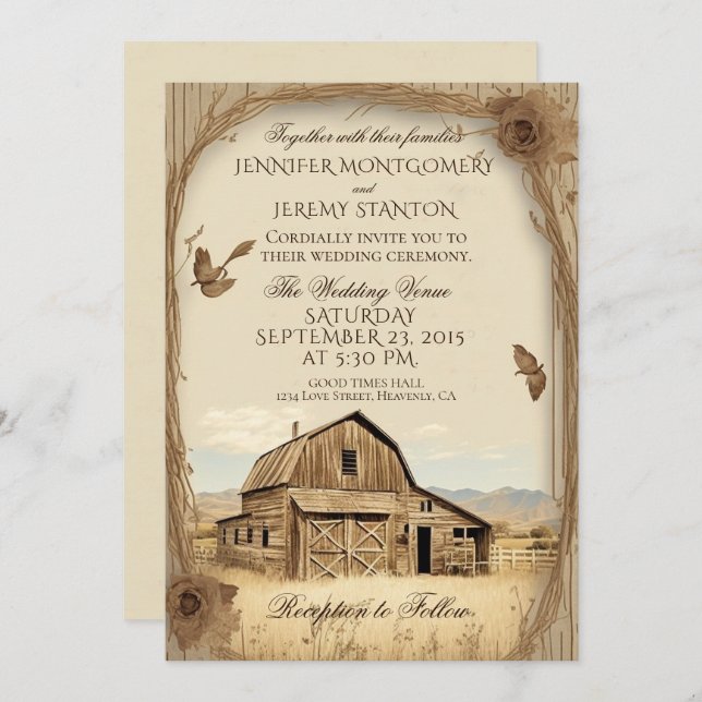 Rustic Country Wedding Invitation (Front/Back)