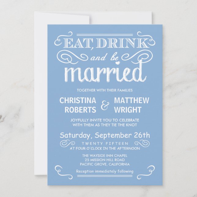 Rustic Country Wedding Invitations - Pastel Blue (Front)