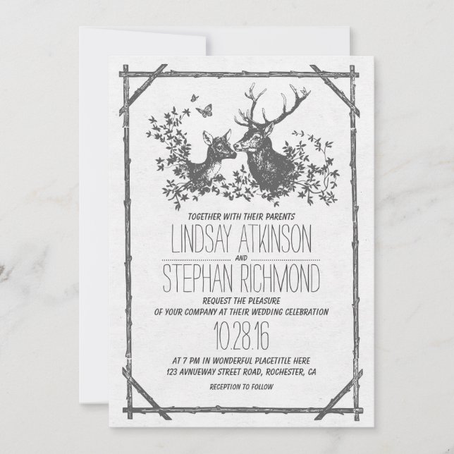 Rustic country wedding invites with deer (Front)