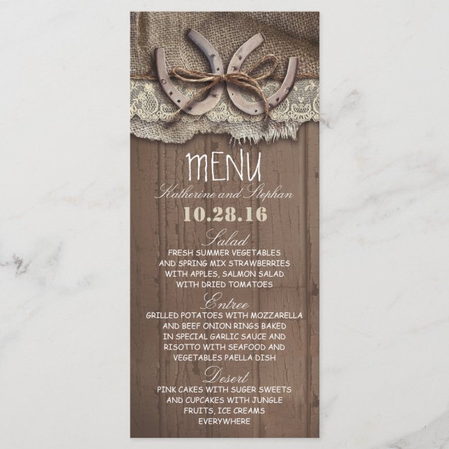 rustic country wedding menu cards (Front)