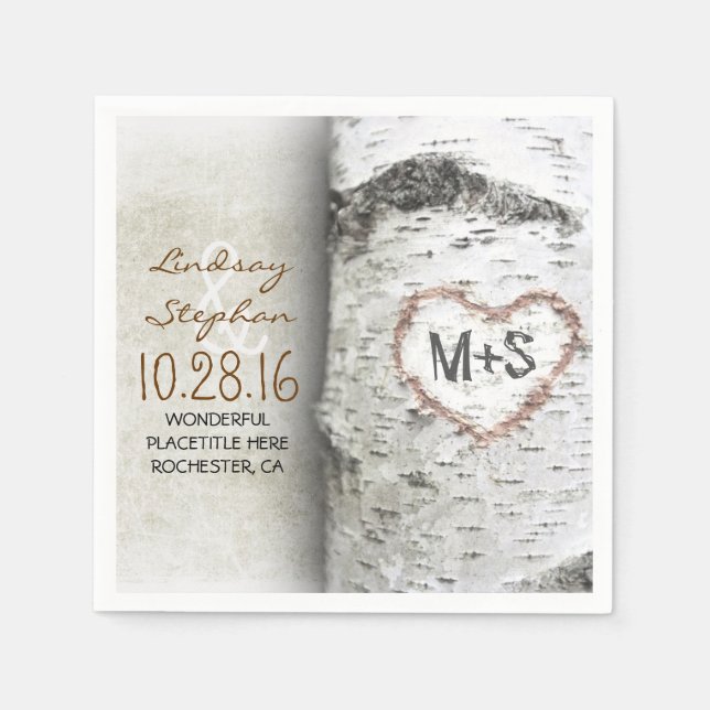 Rustic country wedding napkins with birch tree (Front)