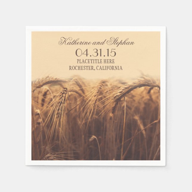 rustic country wedding paper napkins - brown wheat (Front)