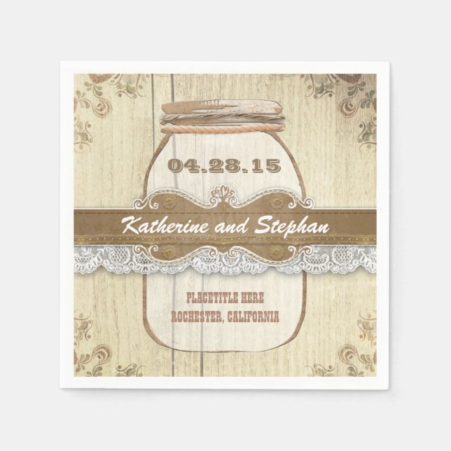 rustic country wedding paper napkins - mason jar (Front)