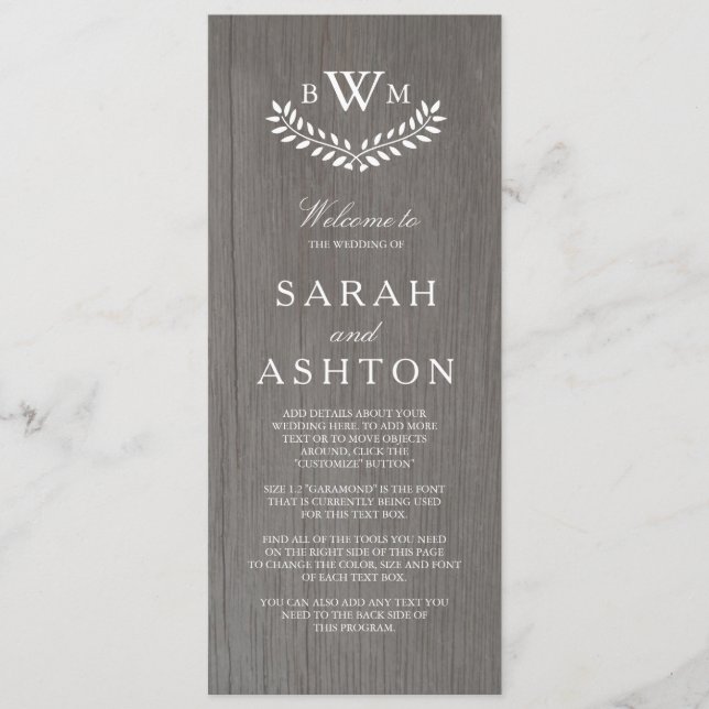 Rustic Country Wedding Program Programme (Front)