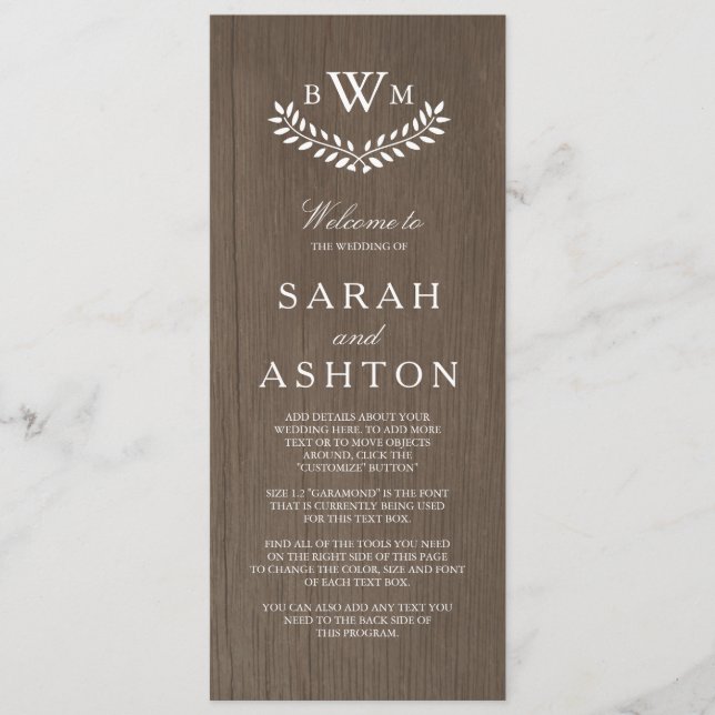 Rustic Country Wedding Program Programme (Front)