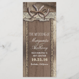 rustic country wedding programs with horseshoe programme