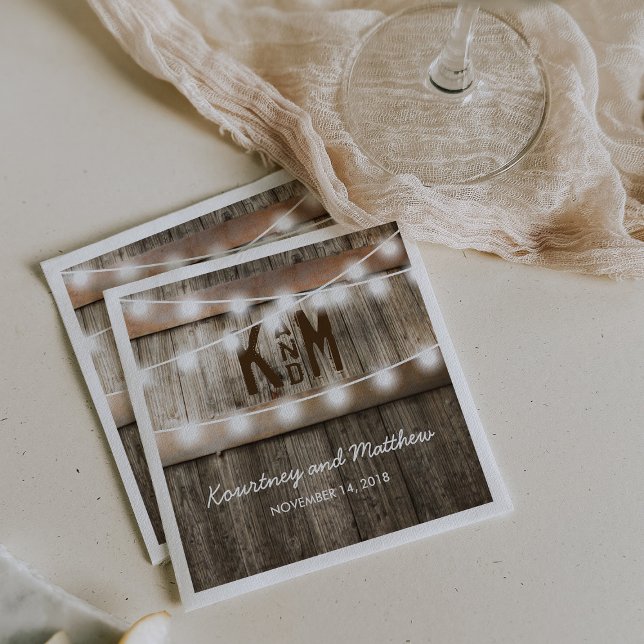 Rustic Country Wedding String Lights Napkin (Creator Uploaded)