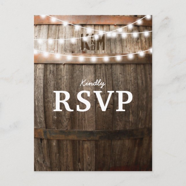Rustic Country Wedding | String of Lights RSVP Invitation Postcard (Front)