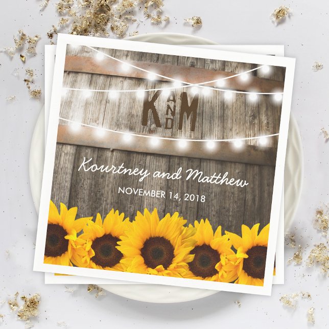 Rustic Country Wedding | Sunflower String Lights Napkin (Creator Uploaded)