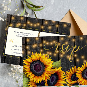 Rustic country wedding sunflowers wood RSVP Invitation Postcard