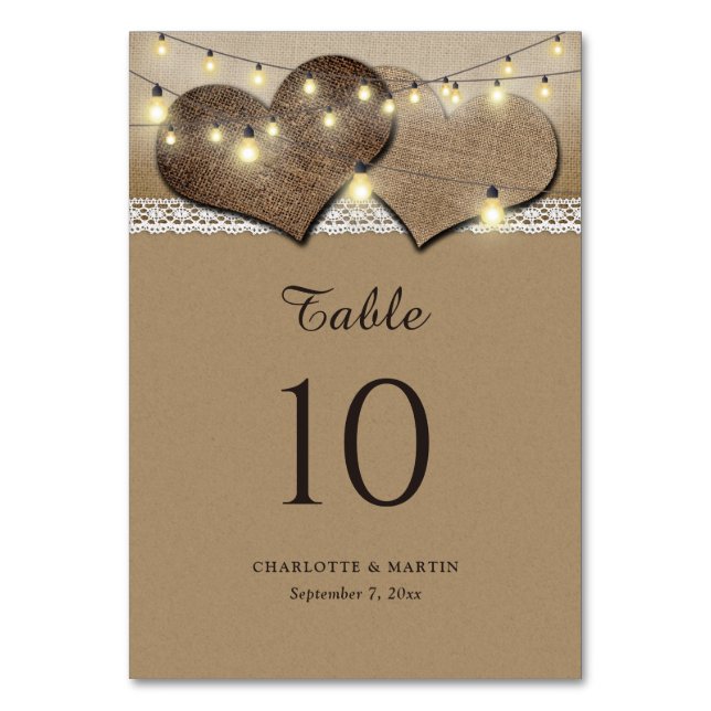 Rustic Country Wedding Table Number Card (Front)