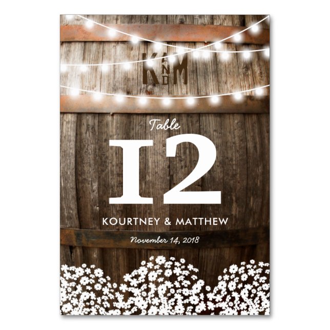 Rustic Country Wedding Table Numbers (Front)