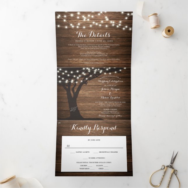 Rustic Country Wedding Tri-Fold Invitations RSVP (Inside)