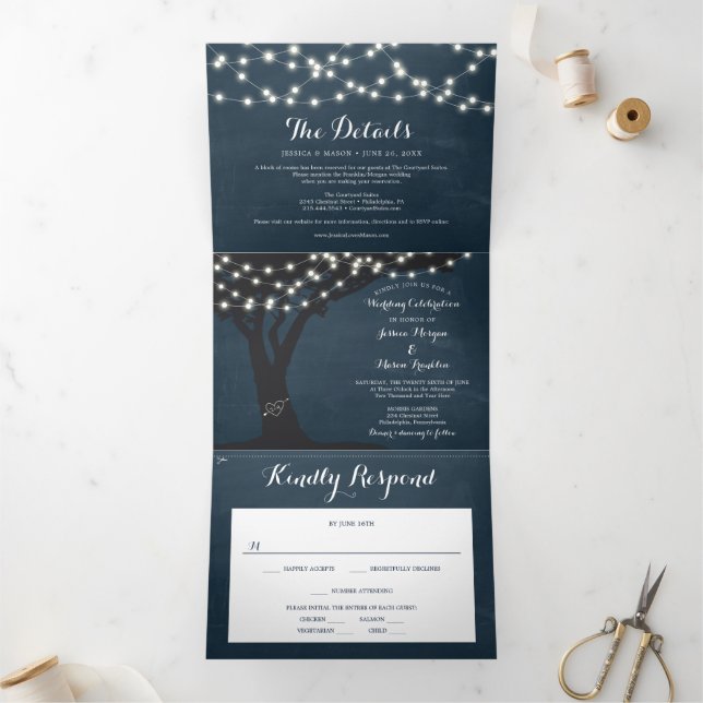 Rustic Country Wedding Tri-Fold Invitations RSVP (Inside)