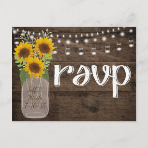 Rustic Country Wedding Wood & Sunflowers RSVP Invitation Postcard