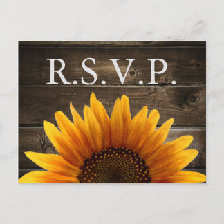 Rustic Country Wedding Wood & Sunflowers RSVP Invitation Postcard