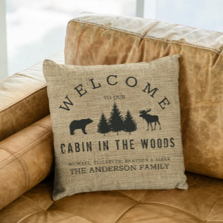 Rustic Country Welcome Family Name Cushion