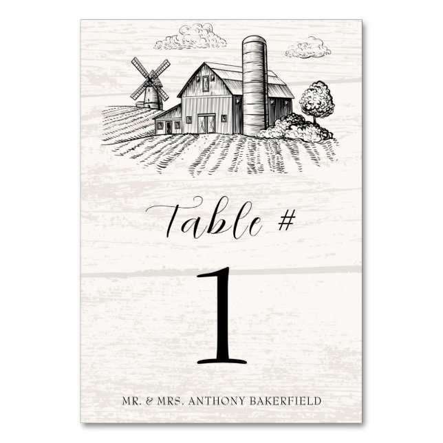 Rustic Country Western Barn Wedding  Table Number (Front)