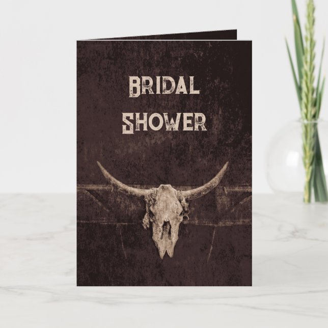 Rustic Country Western Brown Bull Skull Invitation (Front)