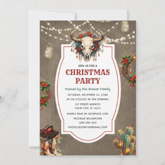 Rustic Country Western Christmas Dinner Party Invitation
