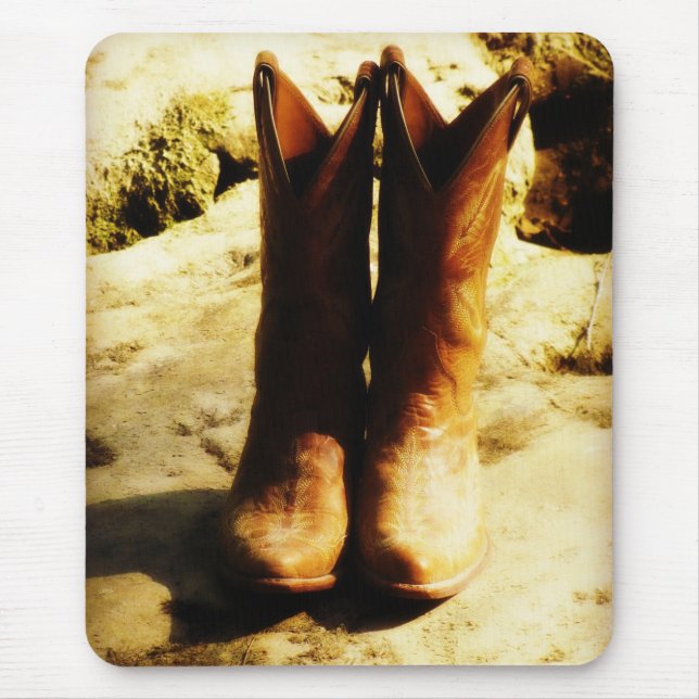 Rustic Country Western Cowboy Boots in Sunlight Mouse Pad (Front)