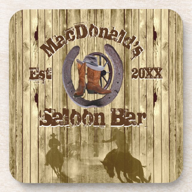 Rustic country western cowboy saloon bar coaster (Front)