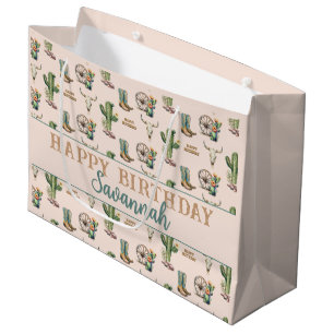 Rustic Country Western Desert Cactus Personalised Large Gift Bag