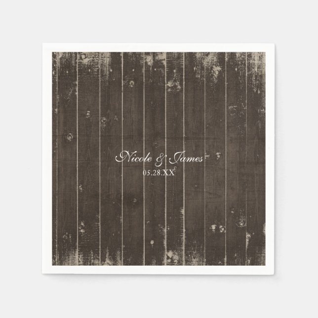Rustic Country Western Distressed Wood Wedding Napkin (Front)