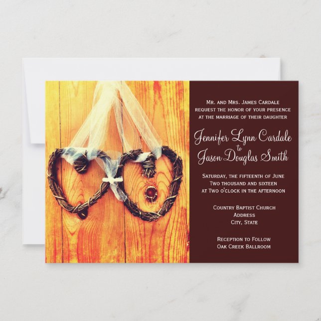 Rustic Country Western Hearts Wedding Invitations (Front)