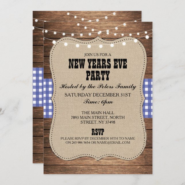 Rustic Country Western New Years Day Eve Invite (Front/Back)