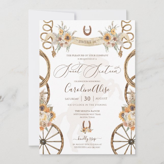 Rustic Country Western Sunflower Boho Sweet 16 Invitation (Front)