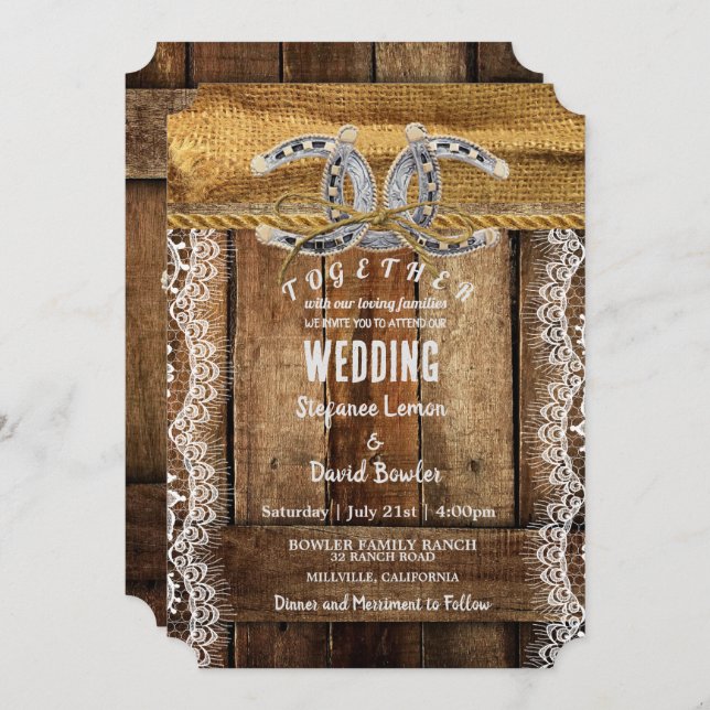 Rustic Country Western Wedding Invitations (Front/Back)