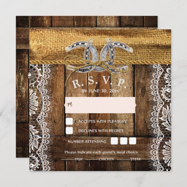 Rustic Country Western Wedding RSVP Card (Front/Back)