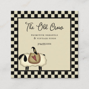 Rustic Country Whimsical Checks and Crows Square Business Card