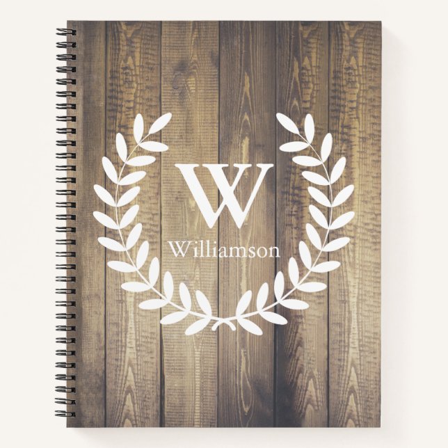 Rustic Country White Laurels & Barn Wood Notebook (Front)