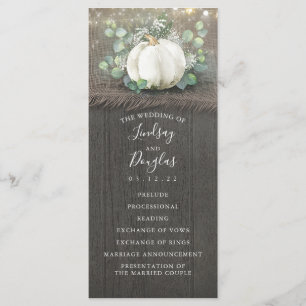 Rustic Country White Pumpkin Wedding Programs Programme