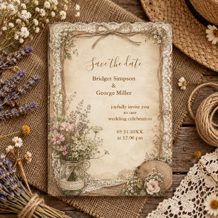 Rustic Country Wildflower Wedding Charm Invitation