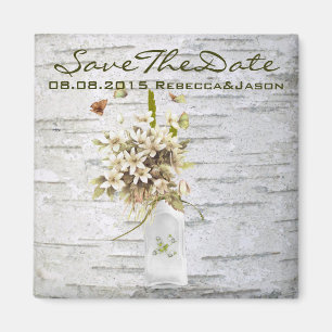 rustic country wildflower white birch wedding magnet