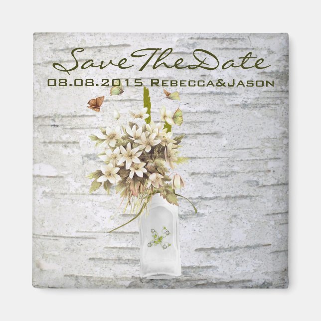 rustic country wildflower white birch wedding magnet (Front)