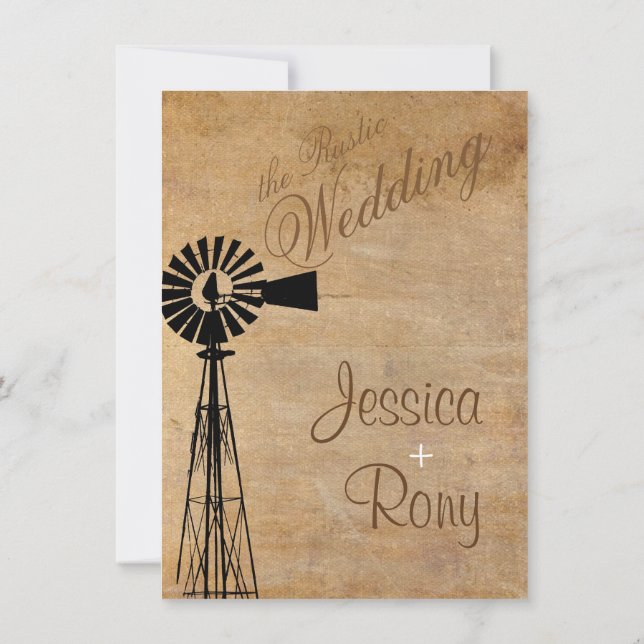 Rustic Country Windmill Wedding Invitation (Back)