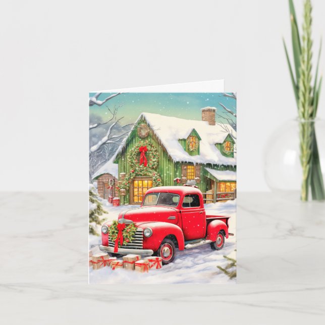 Rustic Country Winter Homestead Merry Christmas Holiday Card (Front)
