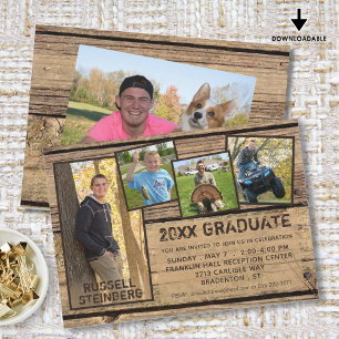 Rustic Country Wood 20XX GRADUATE 5-Photo Invitation
