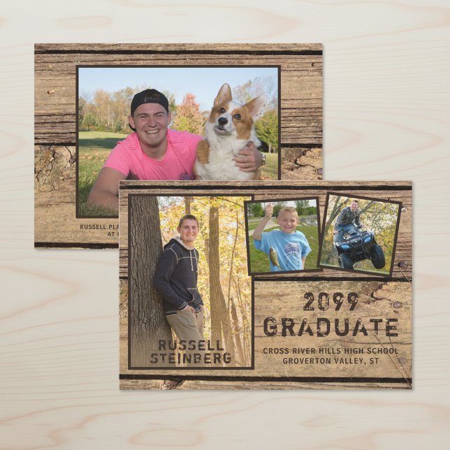 Rustic Country Wood 4-Photo Graduation Announcement (Creator Uploaded)
