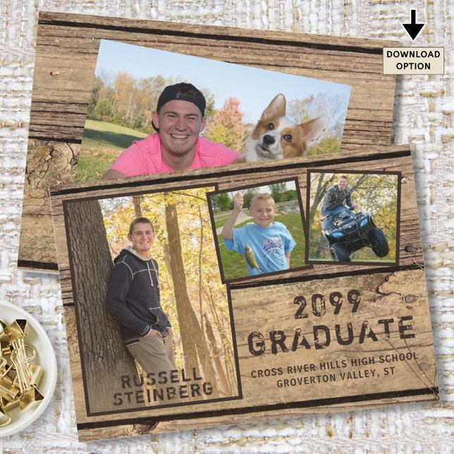 Rustic Country Wood 4-Photo Graduation Announcement (Creator Uploaded)