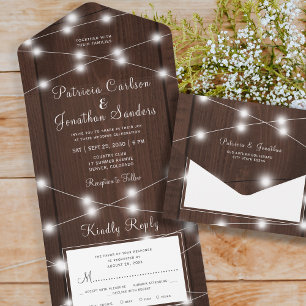 Rustic country wood all in one wedding rsvp invitation