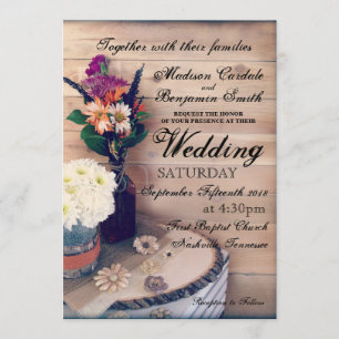 Rustic Country Wood and Flowers Wedding Invitation