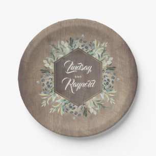 Rustic Country Wood and Greenery Wedding Paper Plate