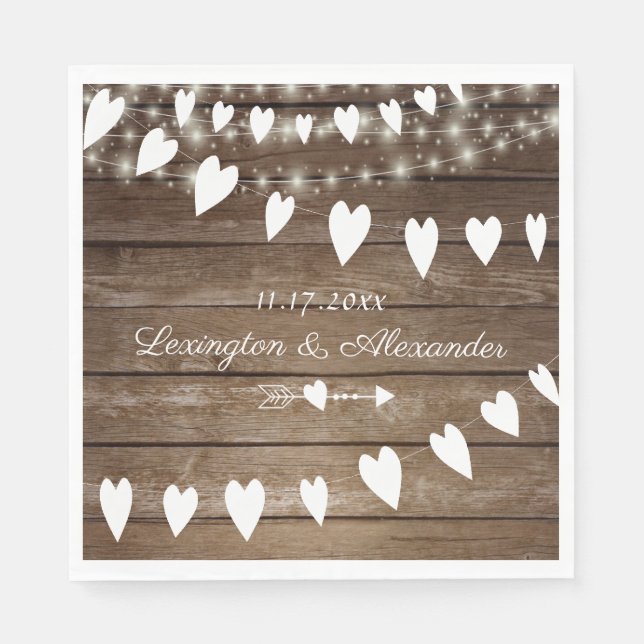 Rustic Country Wood and String Of Lights Wedding Napkin (Front)